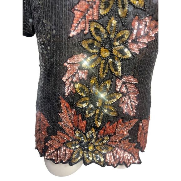 Vintage Stenay Short Sleeve Sequined Blouse Fall Flowers Size Small - Picture 3 of 6